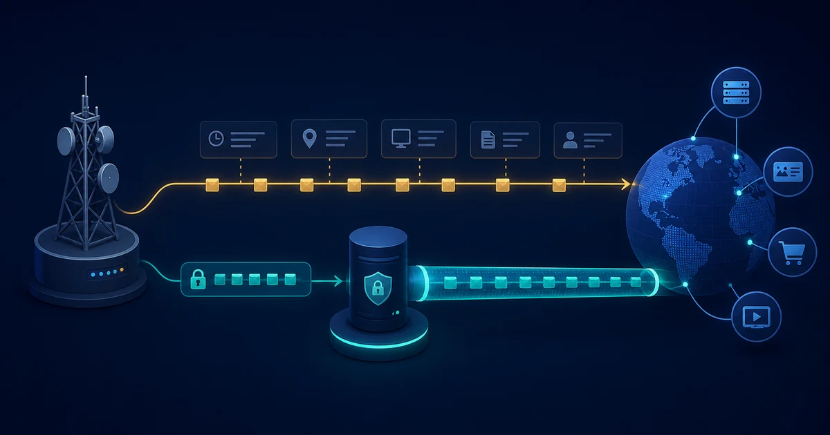 An internet provider sees an encrypted connection while a VPN tunnel carries traffic toward websites