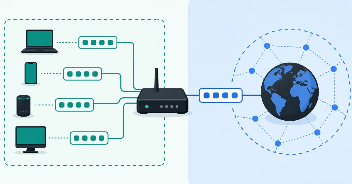 Home devices use private addresses through a router before connecting to the public internet