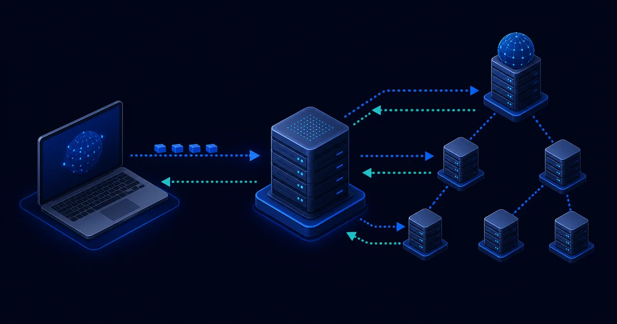 A computer queries a resolver that contacts several DNS servers and returns a response