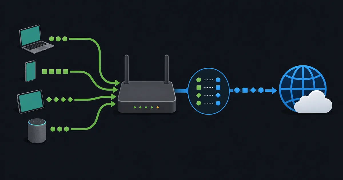A router translates several private device connections into one public internet connection