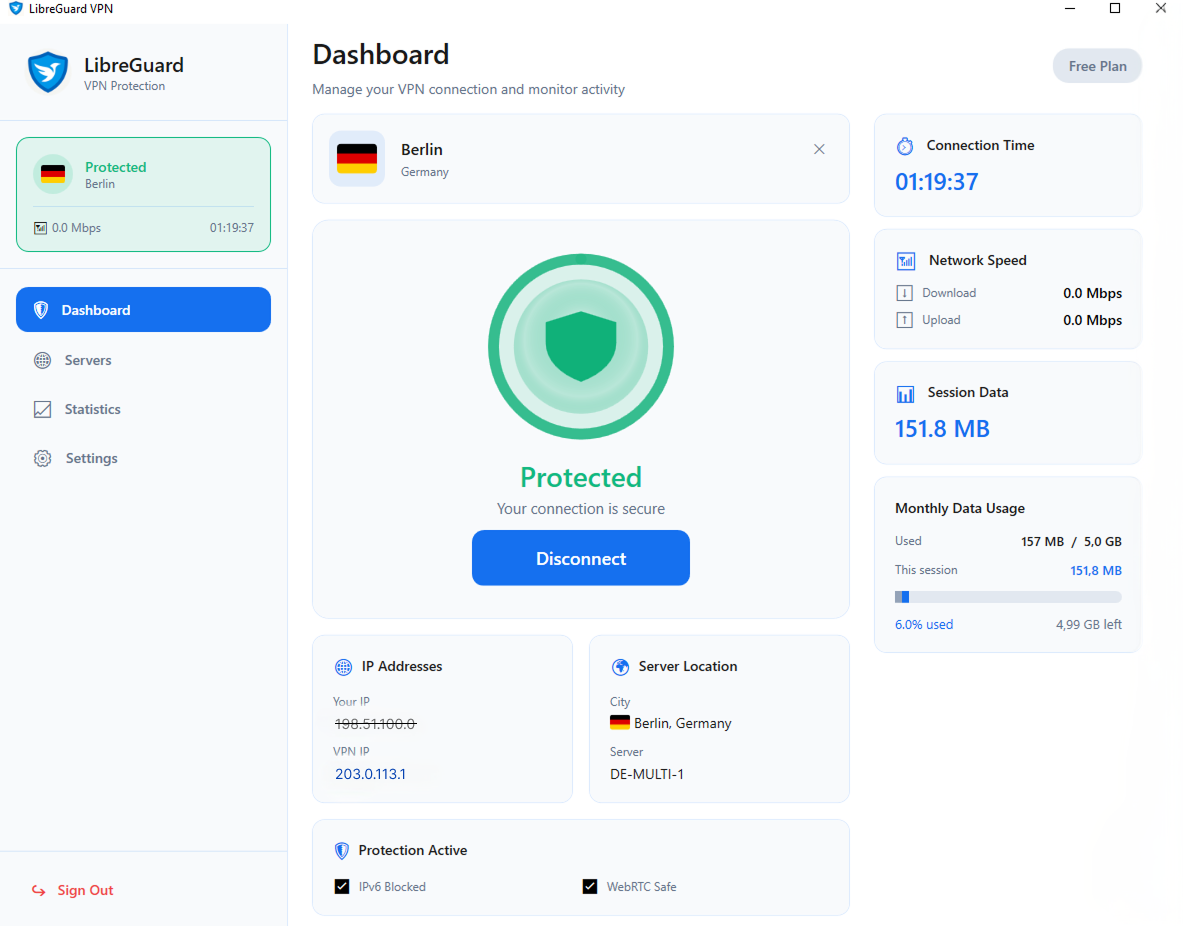 LibreGuard Windows app on a desktop screen